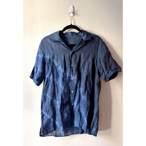 Altea $434 Blue Tie Dye 100% Linen T Shirt Made In Italy Mens Medium